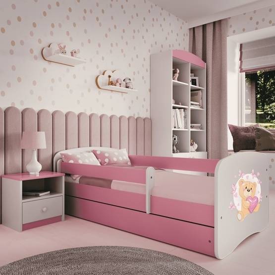 Kocot Kids Barnsäng - Babydreams Rosa - Bear With Butterflies Med Låda 140x70 Cm