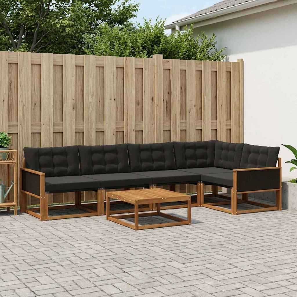 Udendørs Sofagruppe Med Pude 6 Dele - Naturfarvet og sort / Sort rattan