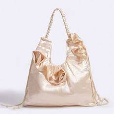 Back To School INS Style Painting Tote Bag, Student Handmade Shoulder Bag, Large Capacity College/High School Tote Bag, Vintage Pleated Handbag - Champagne