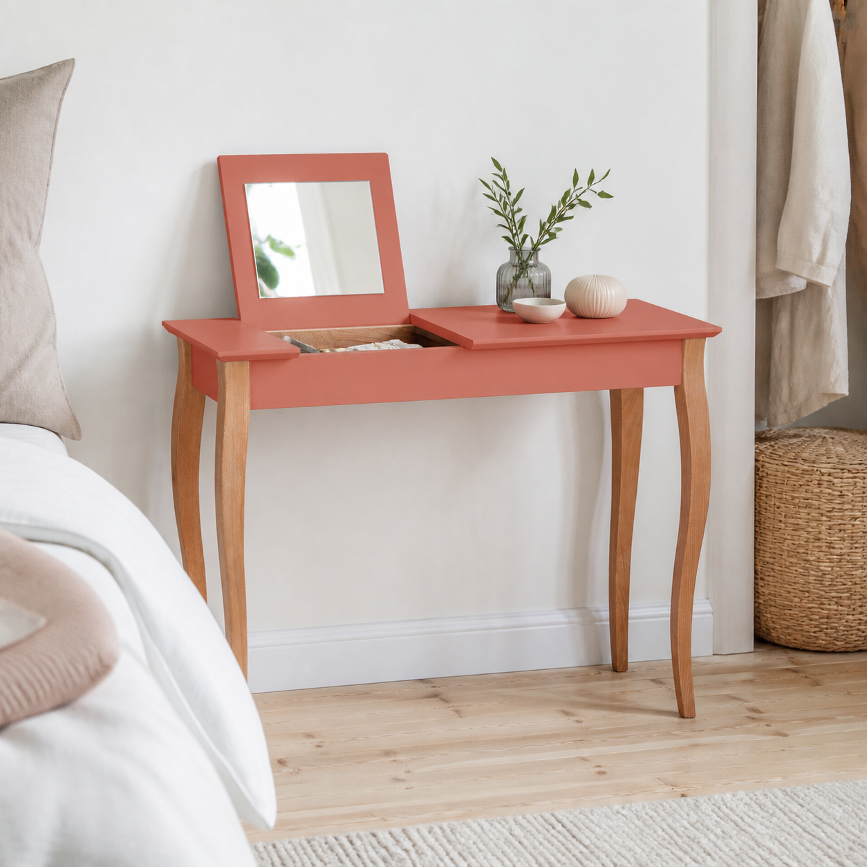 LILLO Sminkebord med spejl 105x35cm Antik pink