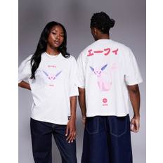 ASOS DESIGN – Pokémon – Vit, tvättad t-shirt i oversize och unisex-modell med Espeon-tryck-Vit/a