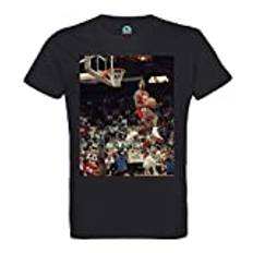 Fransk enhörning T-shirt herr rund hals ekologisk bomull Michael Jordan Dunk Contest 1988 omvänd basket, Noir, M