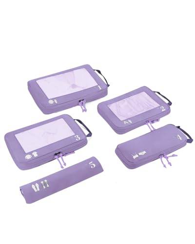 ECOHUB 5 Teilige Kompression Koffer Organizer Set für Rucksack Compression Packing Cubes Packwürfel Kofferorganizer Packtaschen Kleidertaschen für Koffer Reiseorganizer(Helles Violett)