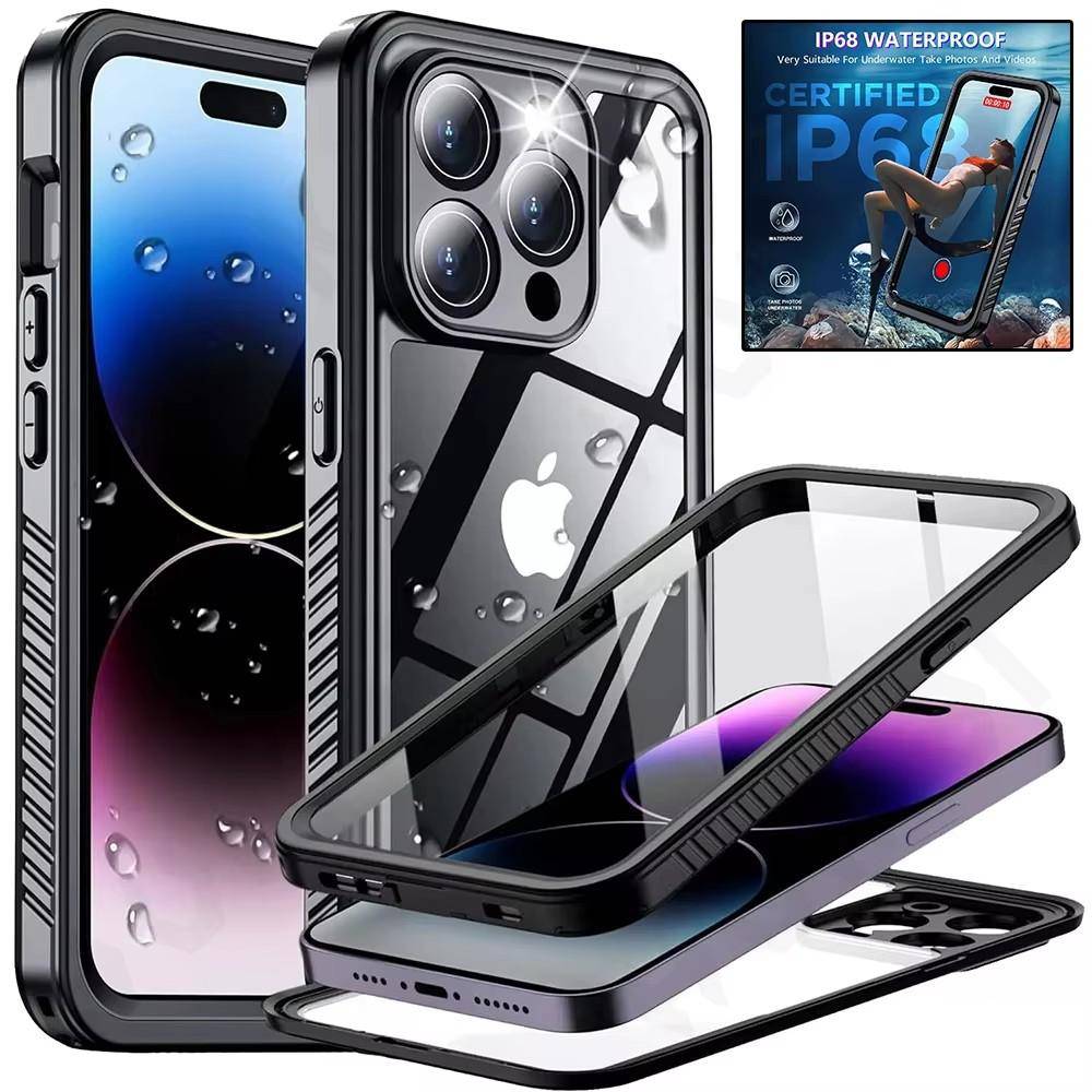IP68 Vattentätt Shellbox-skal För iPhone 16 15 14 13 12 11 Pro Max XR XS Max 13Mini 15Plus Aluminium Simning Telefon Lyxigt Skydd
