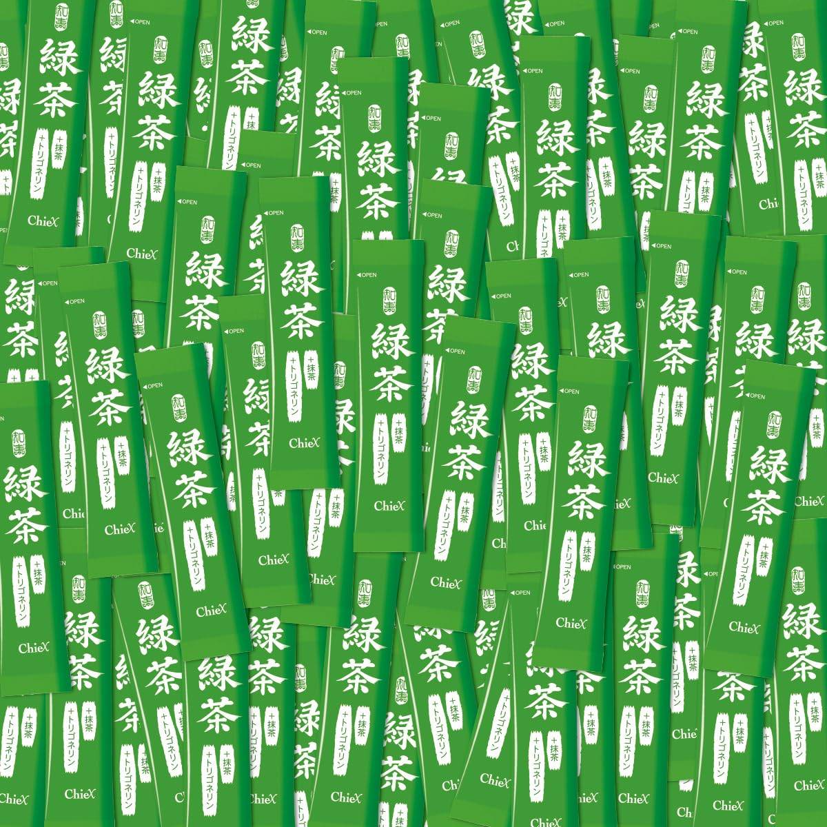 ChieX Grönt Te & Matcha Pulverpinnar, 100 Påsar, Tillverkade i Japan med Trigonage, Teanin, Katekin och Trigonellin från Kaffe. Perfekt för kyla
