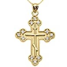 Damhänge halsband 14 karat gult guld zirkon orientaliskt ortodox kors (levereras med en 45 cm kedja), Metall, Kubisk zirkonia