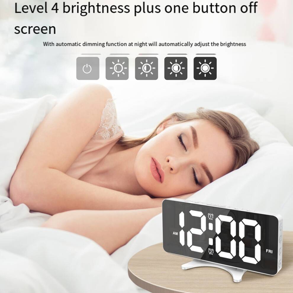 Alarm Clocks for Bedrooms,Digital Alarm Desk Clock, Large Display with Dim Mode, Dual USB ,for Dorm Home White
