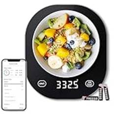 arboleaf köksvåg svart 10 kg/0,5 g med app, digital köksvåg Bluetooth med näringsvärdeanalys och tar-funktion, tillverkad av 3 mm härdat glas, LED-display klar sikt