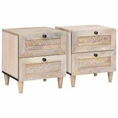 vidaXL Sängbord med låda 2 pcs Beige 40 x 33 x 46 cm massivt mangoträ