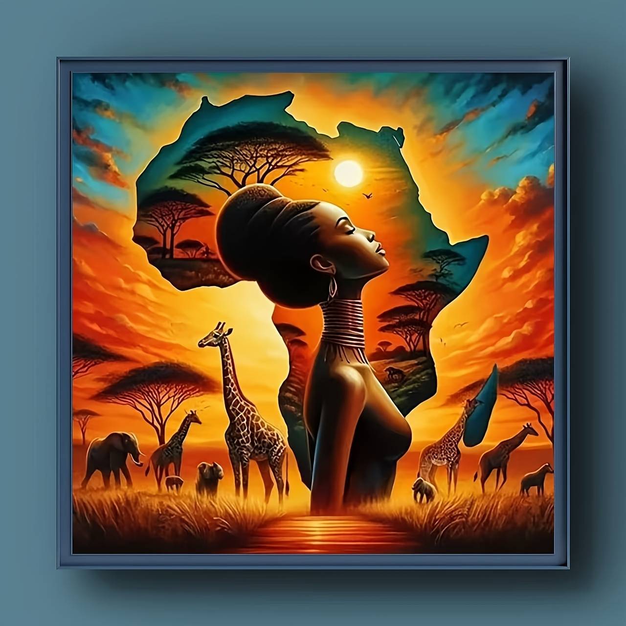 Diy 5d Diamond Painting Kit - African Women And Animals Theme, Round Acrylic Synthetic Gemstone, Handcraft Wall Art Decor, Frameless