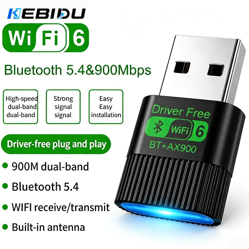 KEBIDU AX900 USB WiFi 6 Bluetooth 5.4 Adapter Dual Band 2.4G&5GHz USB Network Wireless WiFi Receiver Driver Free For Win 10/11