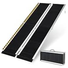 COSTWAY Rullstolsramp 183 cm, hopfällbar ramp bärbar och halkfri kan belastas upp till 272 kg, uppkörningsramp aluminium, tröskelramp för rullstol, trappdörrar (183 x 74 cm)