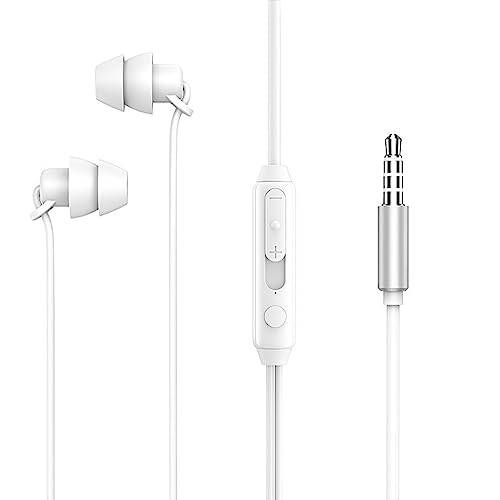 SUIOPPYUW Anti-brus Sovhörlurar Silikon Anti-vikbar knappkontroll Headset In-ear Noise Cancelling Earphones Hushållshotell, Dubbel 3.5 mm Vit