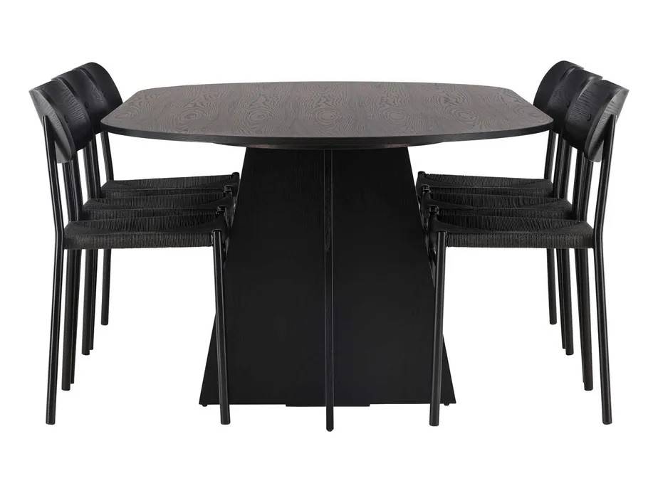 Venture Design Bootcut Oval & Polly matgrupp Svart/svart 6 stolar & bord 230 x 115 cm