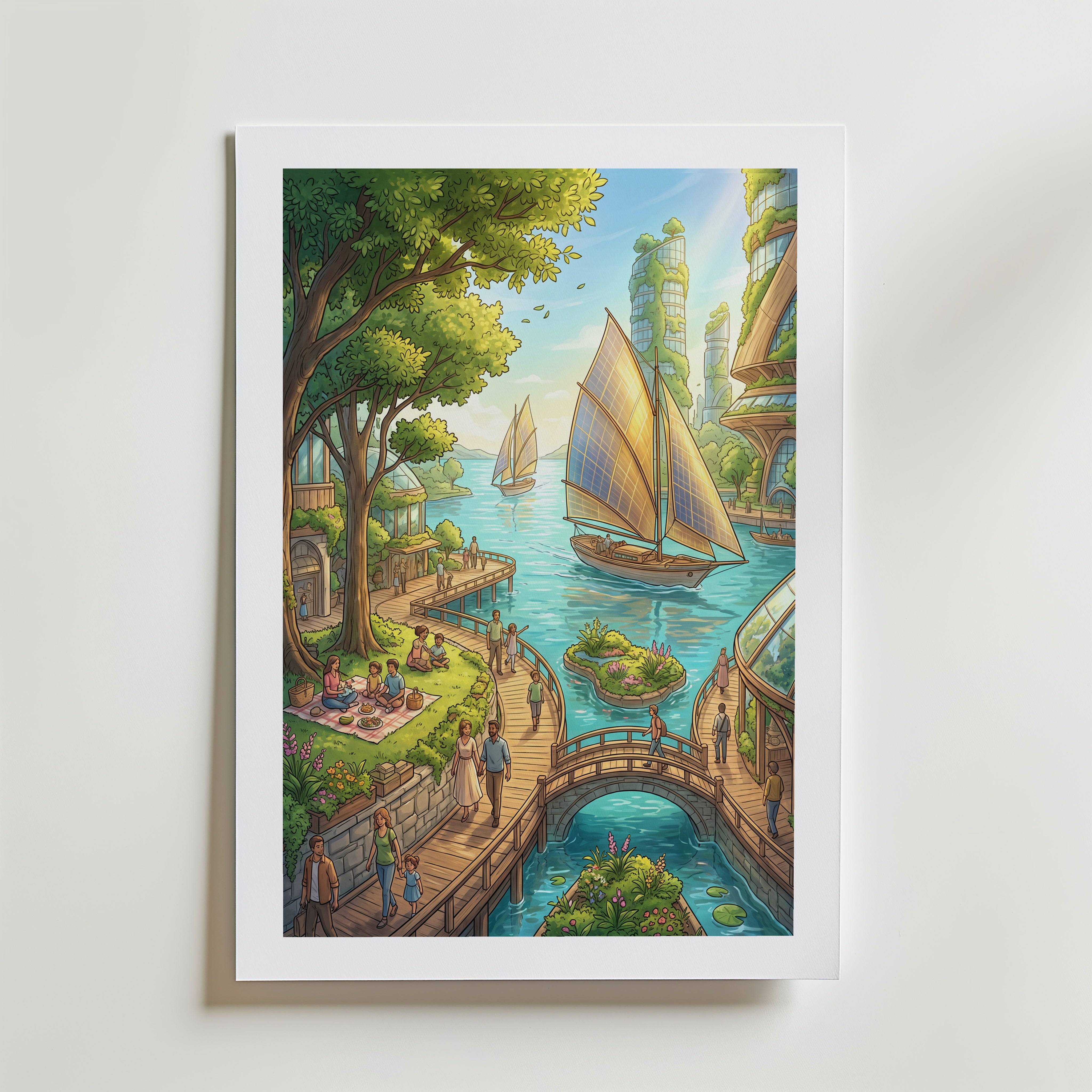 Harbour Town Poster - Fine Art Poster 40x50 cm Med passepartout