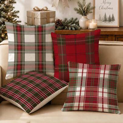 4 st juliga kuddfodral med tryck av julgran, julstrumpa, kristallkula och presentask, heminredning, present, polyester, dold dragkedja, utan fyllning, - Multifärgad (40*40,45*45,30*50,50*50)