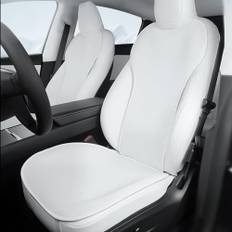Ywooon Sätesöverdrag anpassad passform för Tesla Model Y 2023 2024 2025 främre och bakre bil sittdyna skydd dyna set alla årstider bekväm och andas (7 st/vit issilke)