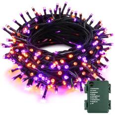 BrizLabs 20 m 200 LED Halloween-ljusslingor, jullampor, inomhusbatteri, dekoration för trädgård, hem, fest, orange lila