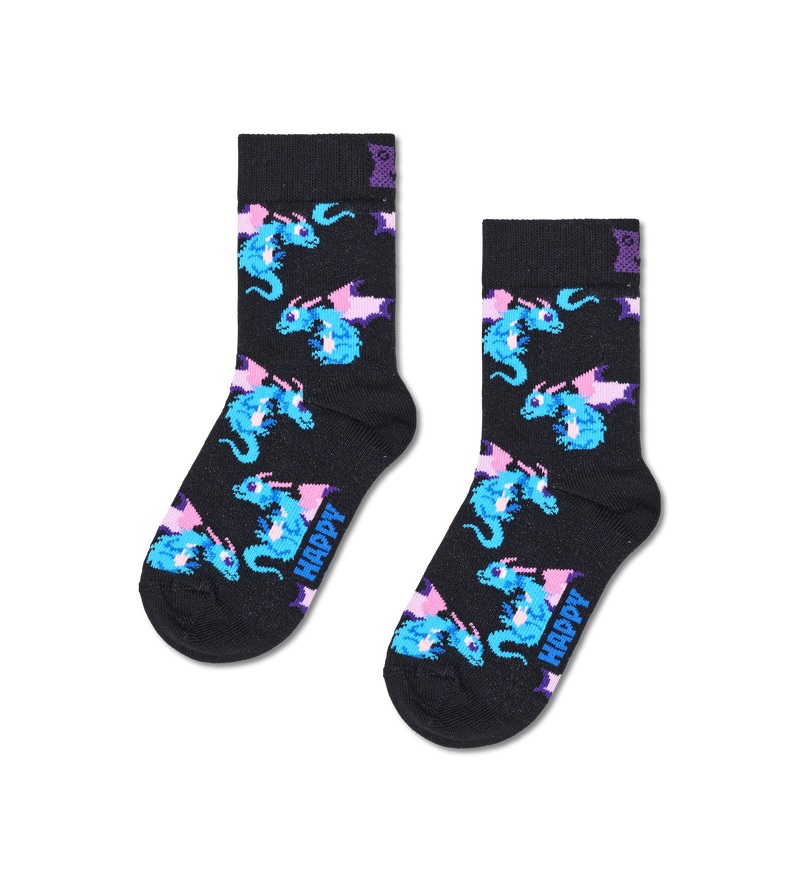 Kids Dragon Socks | Silly Anime Crew Socks for Kids - Black, Turquoise, Pink, Purple, Light Purple (2-3 Years)