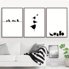 TEMU (canvas Poster Unframes)3pcs Black & Line Wall Art Canvas Painting Abstract Minimalist Painting Poster For Room Decor