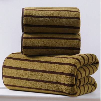 Absorberande randig badhandduk i korallfleece, valfri badrumshandduk/handduk, strandhandduk, mjuk snabbtorkande korallfleece, ansiktshandduk eller han - Champagne (1 st 70*140cm,1 st 40*75cm,1 st 85*150cm,2st40*75cm+1st70*140cm,1 styck 34*75 cm)