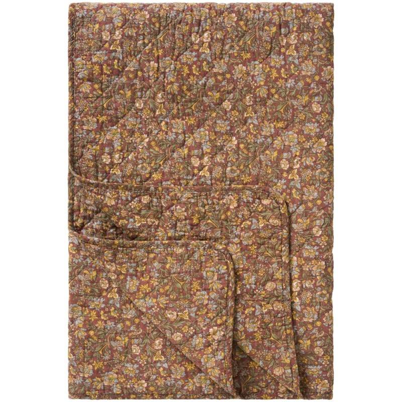 Quilt / vattæppe støvet bordeaux m/ blomster - Ib Laursen 130x180
