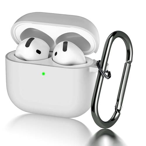 Seltureone Fodral för Airpods 4 (2024) med nyckelring, [synlig front] mjuk silikon, stötsäkert fodral, stöd för trådlös laddning – vit