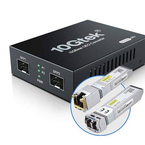 10Gtek SFP+ Media Converter G0200-SFP (Kit #33), 10GBase-T reach 30 meters, SFP+ LR modules, 10 km, SMF, 1310 nm, European Power Supply