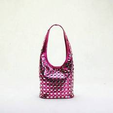 1pc Sculptedstyle Punk Style Heavy Craft Double-Sided Full Studded Rivet Embellished Niche Luxury White Bucket Handbag, Chic Underarm Shoulder Bag For - Hot Pink