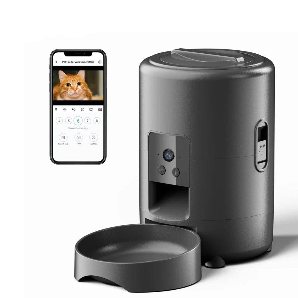 Smart Wi-Fi Pet Feeder with Camera - 2L Automatic Food Dispenser for Dogs & Cats - Round Black Feeder / L / 2L (L)
