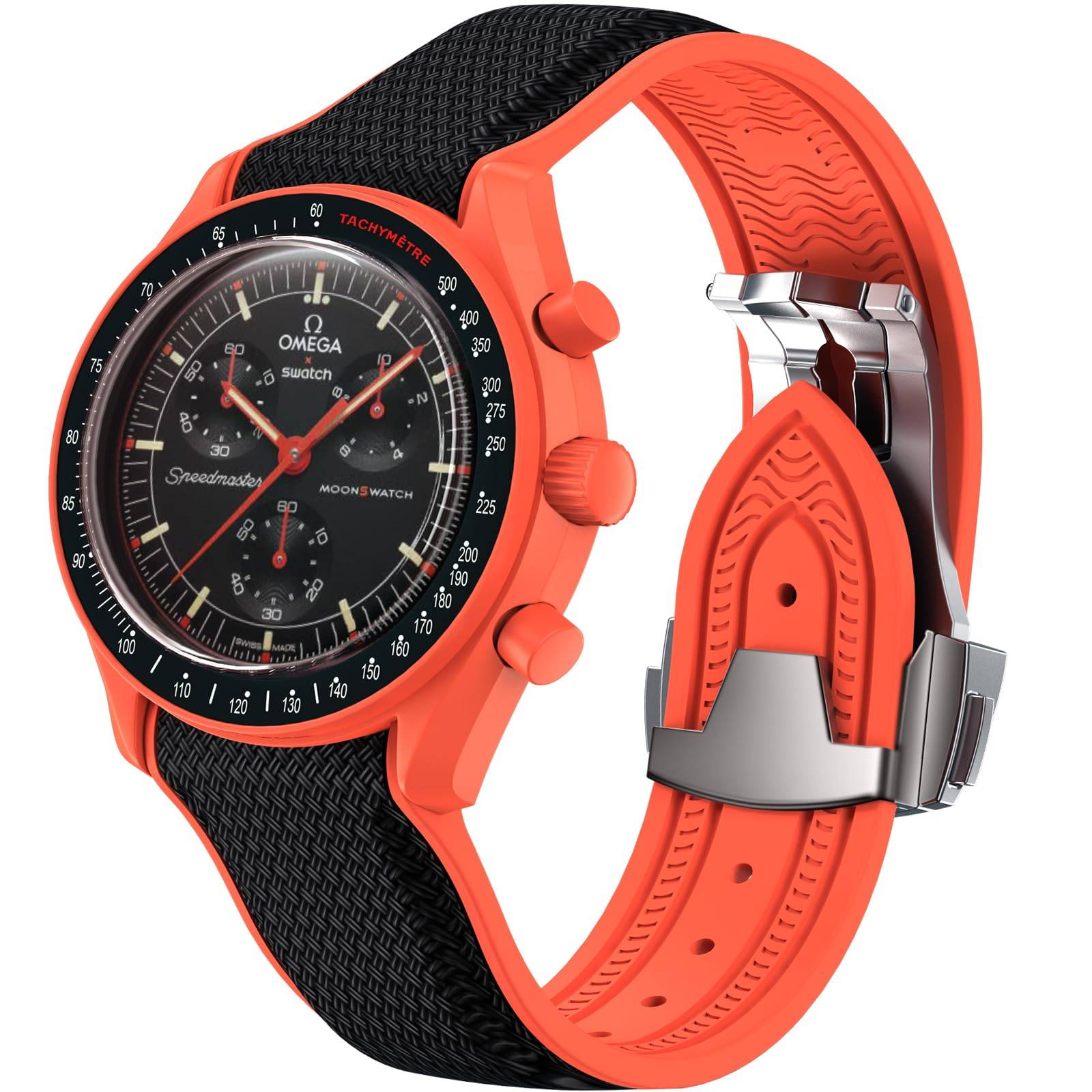 REBANDACE Rem för Omega x Swatch MoonSwatch Klocka Vikbar Spänne Böjd Läckagefri Ersättningsrem för och Svart Klassisk 20mm, Rem, Omega, Swatch,