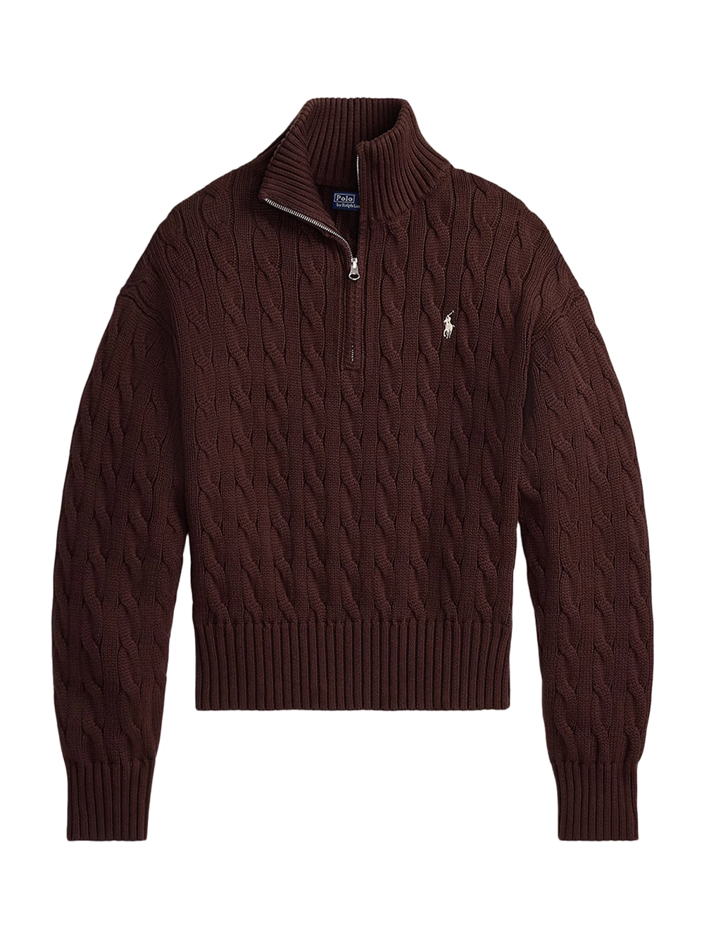 Polo Ralph Lauren Cable-Knit Cotton Quarter-Zip Sweater Brown