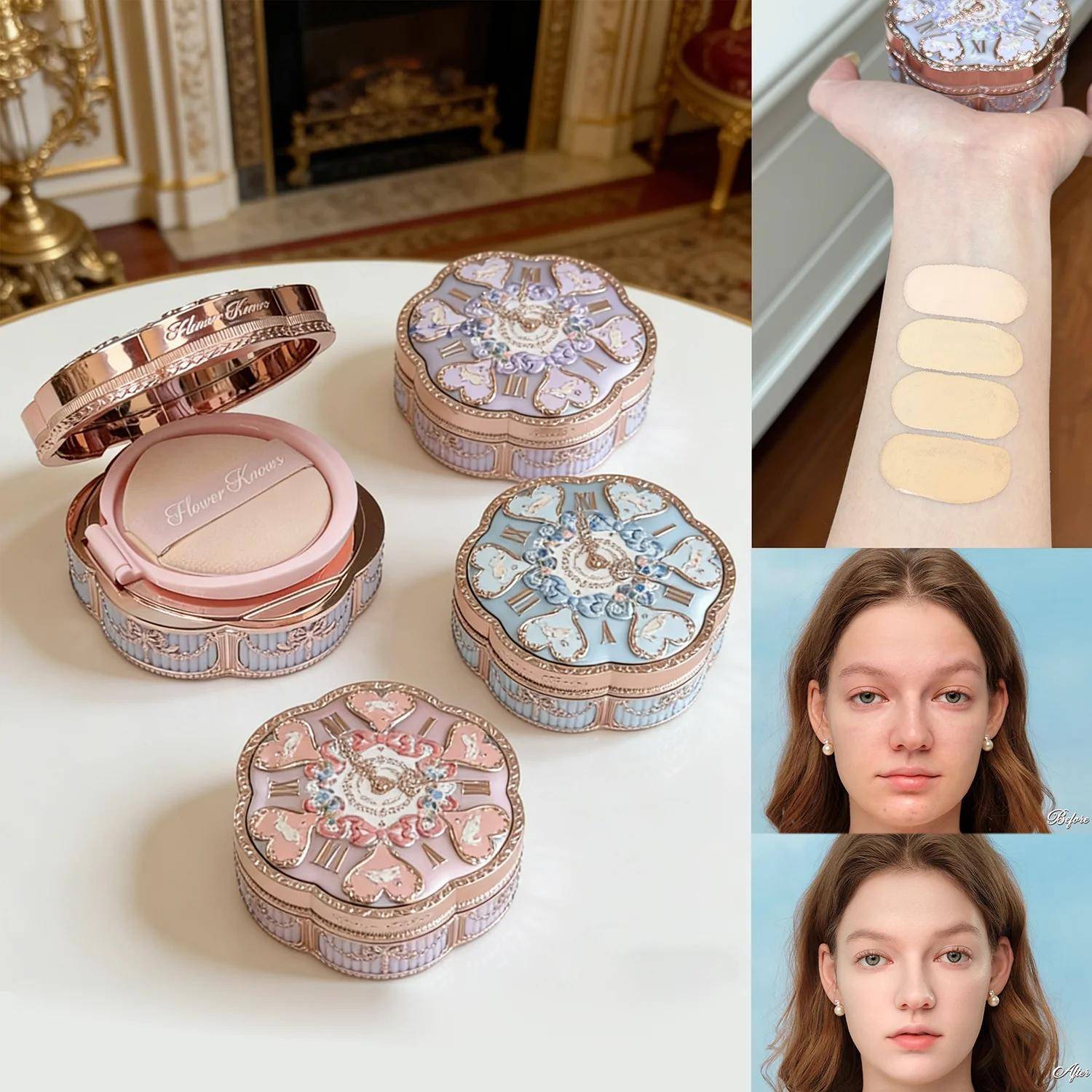 Flowerknows Bunny Garden Collection Cushion Cream Ansiktsfoundation Concealer Sminkbas Långvarig Oljekontroll Vitgörande Kräm ametist/mandel