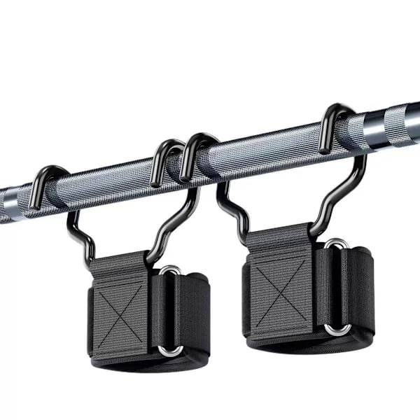 Fitness handledsstödskrokar 2-pack — justerbara kardborrehandledsremmar med gummibelagda dubbla metallkrokar för pull-ups, marklyft och styrketräning