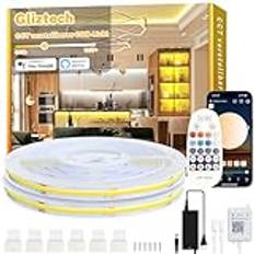 Gliztech 20M White COB LED Strip Light Alexa kompatibel, 3000k till 6500k varmvit till kall vit Dimbar Ultra Bright Cob Strip, underskåpbelysning med fjärrkontroll och app för kök, sovrum