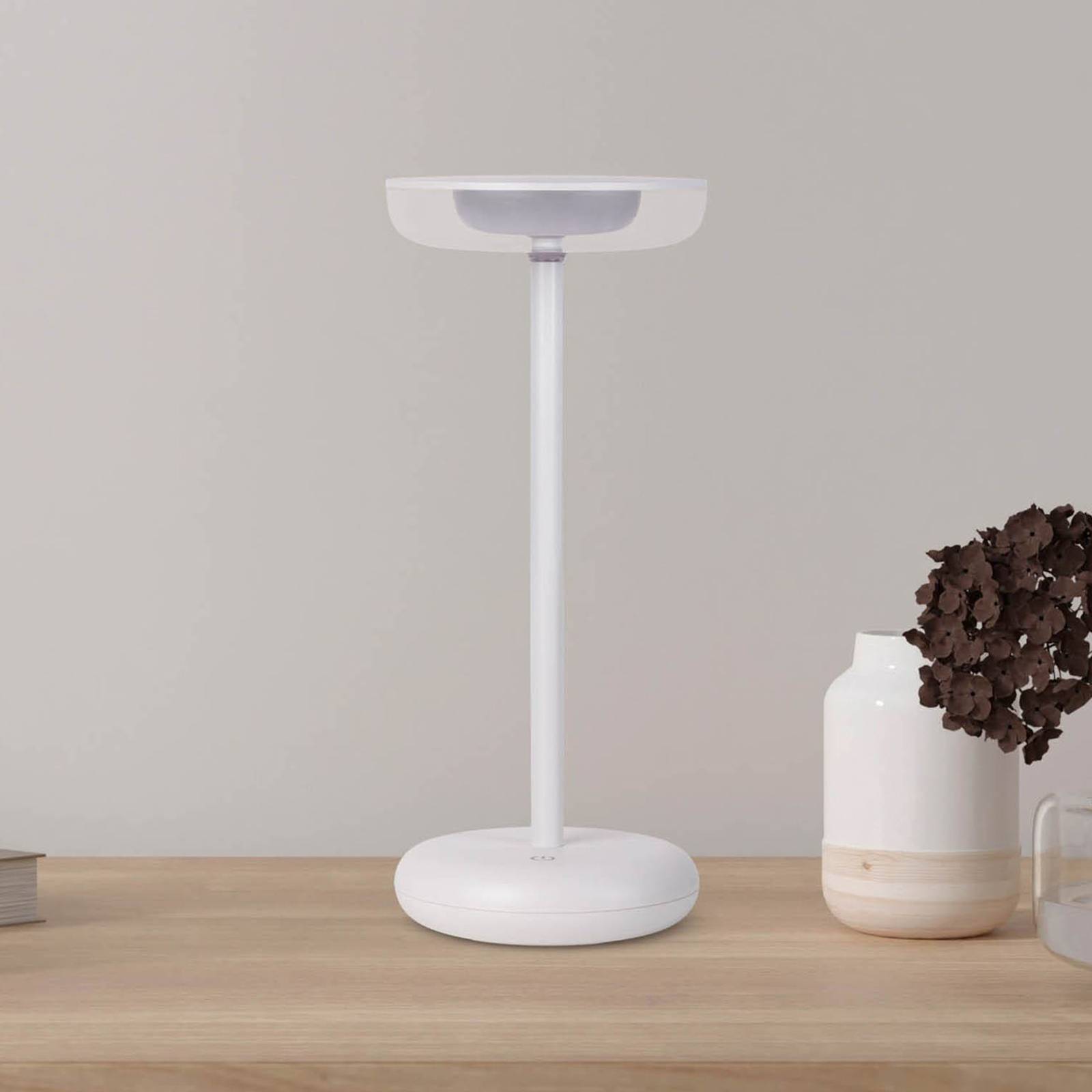 Näve LED-terrasslampa Pasi, vit Höjd 26 cm Metall Touch dimbar, Vitt / opal, Vardagsrum / matsal, Metall, Modern