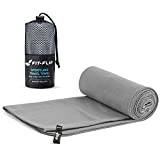 Fit-Flip microfiber handduk - kompakt, ultralätt och snabbtorkande microfiberduk – en perfekt resehandduk, sporthandduk och strandhanduk – handdukar för camping (60x120cm grå)
