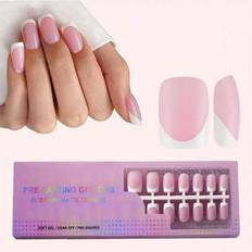 150 st French Gel Nail Stickers - 15 storlekar - Korta fyrkantiga - Förbelagda med baslack, 3-i-1 Gel Nail Strips, DIY, Slitstarka, Blötbara Gel Akryl - Rosa