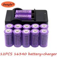 Original 16340 batteri cr123a 16340 batteri 2700 mah 3.7v litiumjon uppladdningsbart batteri +16340 laddare - Vit