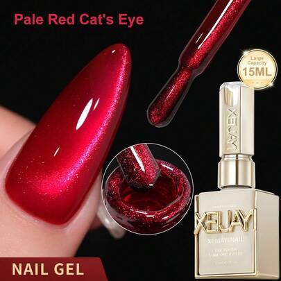 1 st 15 ml nytt rött reflekterande magnetiskt kattögongellack, semi-permanent soak-off UV LED-nagelsalong DIY-gel - Skrikrosa