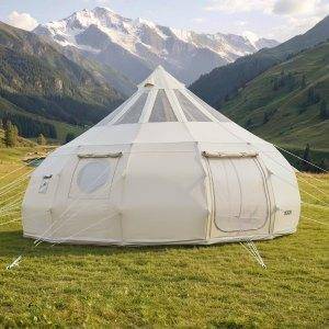VEVOR Canvas Bell Tent, 4 Seasons 5 m Yurt Tent for Camping with Stove Jack, Poly-Cotton Canvas, Breathable Holds up to 12 People with Rain Cover