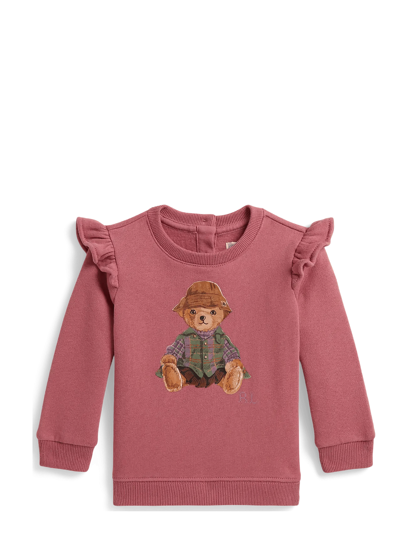 RALPH LAUREN BABY Ruffled Polo Bear Fleece Sweatshirt | Pink | 12 M