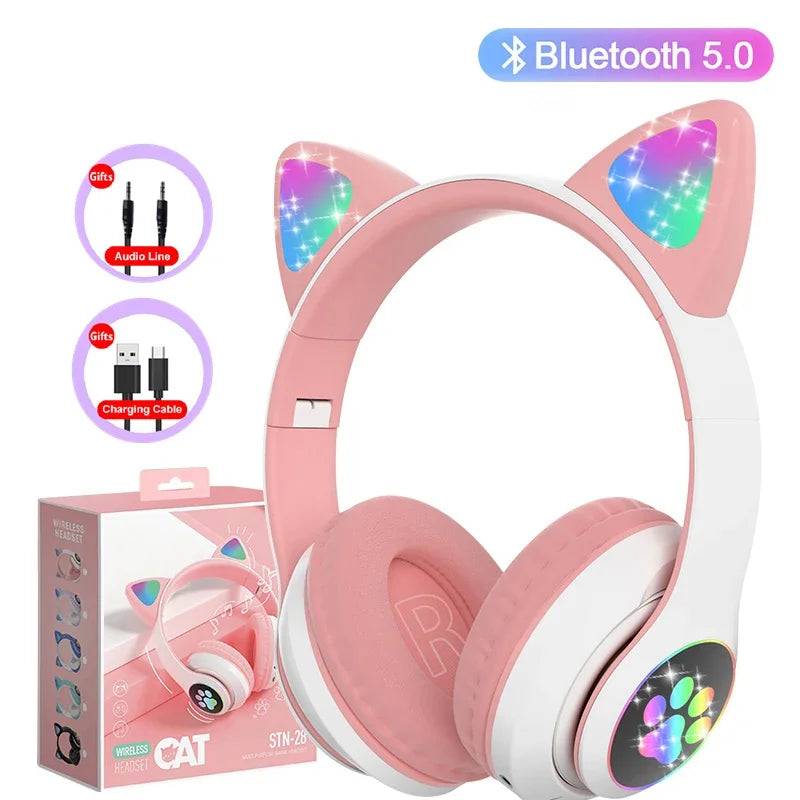 Headphone Bluetooth5.0 Stereo With Mic Support TF Card Wireless Kids Girl Earphone Birthday Gift - Pink
