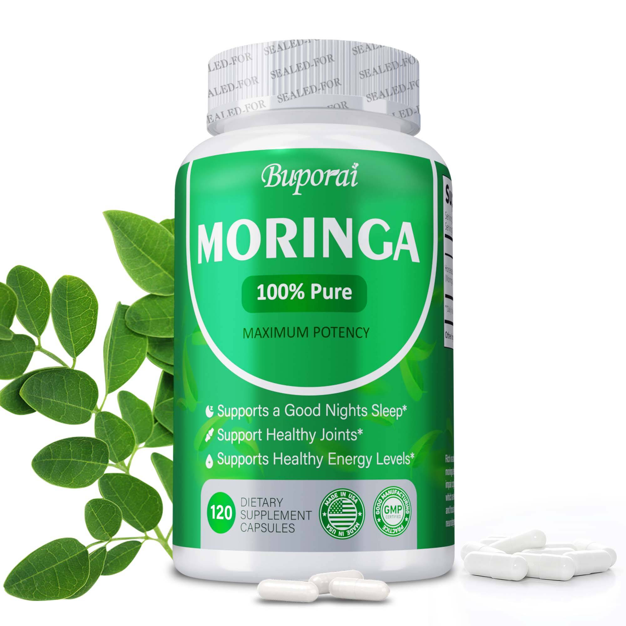 Buporai Moringa Kapslar, Moringa Kosttillskott, Energiboostande, Främjar Metabolismen, Stärker Immuniteten, Lämpligt för Vuxna