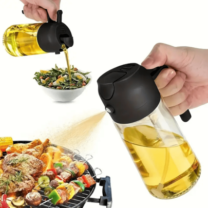 1 st 2-i-1 oljesprayflaska för kök (glasflaska), olivoljedispenser och sprayflaska för airfryer, sallad, stekning, grillning och bakning - Multifärgad (grön,Vit,svart)