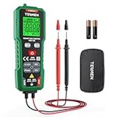 TESMEN TSM-192 Bärbar digital multimeter, polymeter med bly, intelligent elektrisk tester, voltmeter mäter fas, NCV, AC/DC-spänning, motstånd, kontinuitet och levande kabel, hemgrön