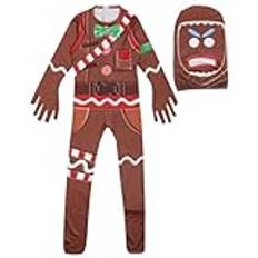 Fiorky Halloween Gingerbread Man Förklädnad Kläder med hatt Söt Cookie Pepparkaksdräkt Unisex nyårsfest Vuxenkläder (130)