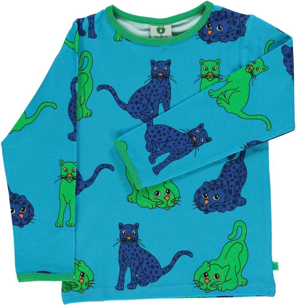 Langærmet bluse med sneleoparder - Blue / 2-3
