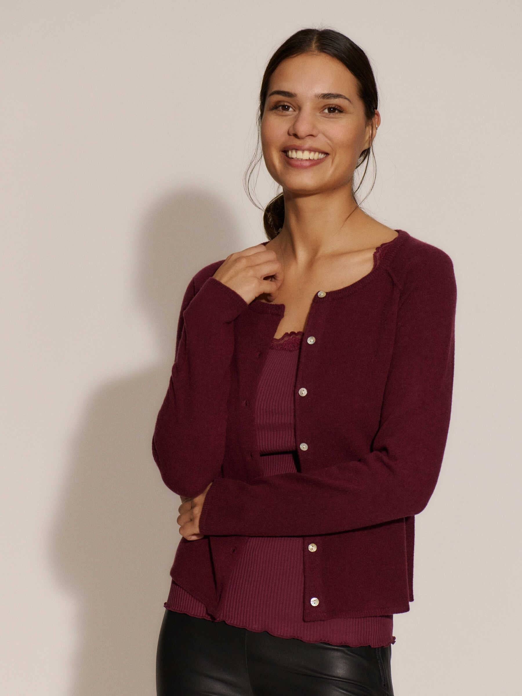 Rosemunde Rwlaica Cashmere LS Oneck Raglan Cardigan Kvinde Windsor Wine Cardigans Str S Cashmere - hos Magasin.