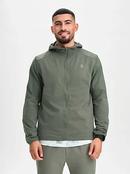 Soc M Run Ultra Hood Fz Löparjackor Khaki Grey - Medium